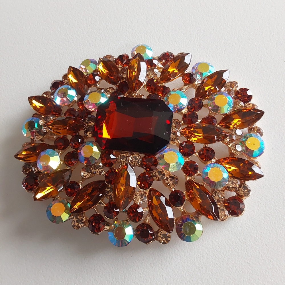 Radiant Amber / Redish Crystal Brooch